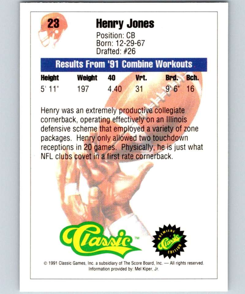 1991 Classic #23 Henry Jones NFL Football Image 2