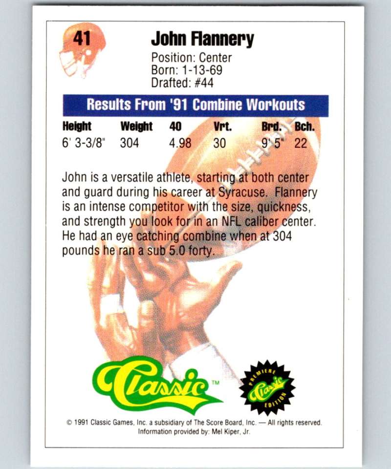 1991 Classic #41 John Flannery NFL Football Image 2