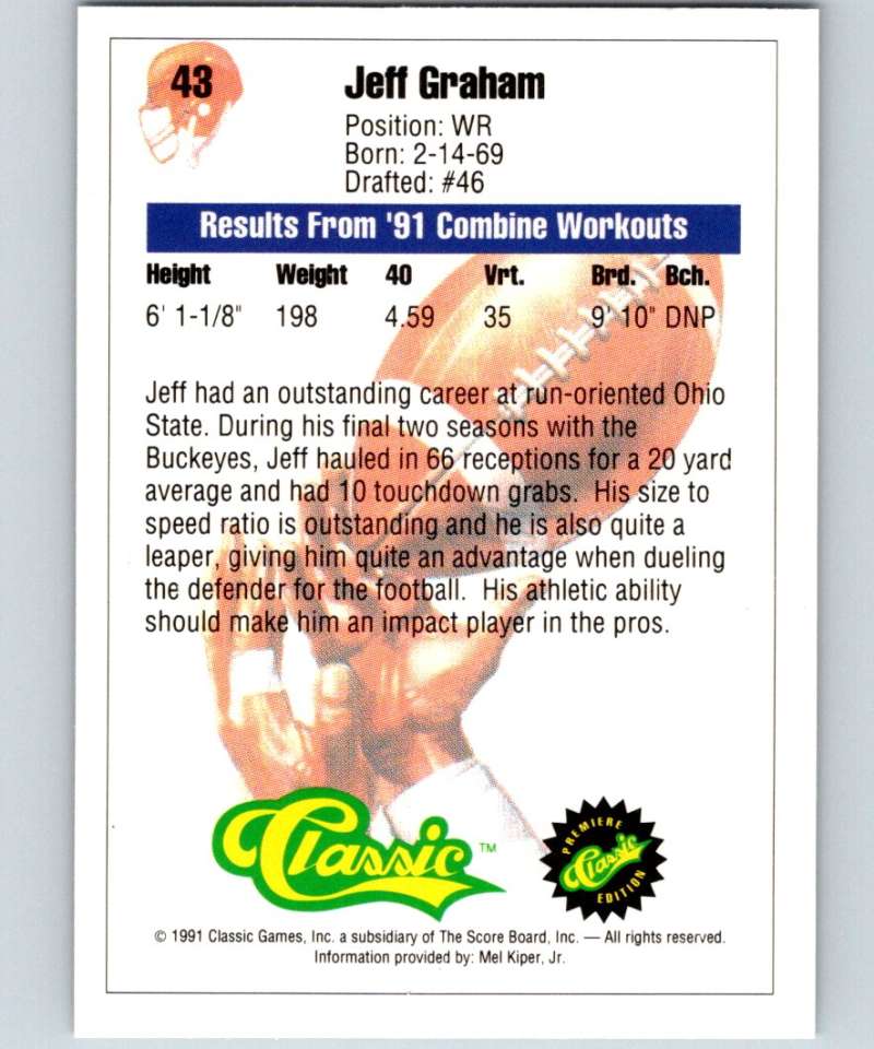 1991 Classic #43 Jeff Graham NFL Football