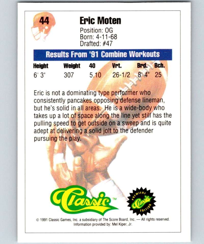 1991 Classic #44 Eric Moten NFL Football Image 2