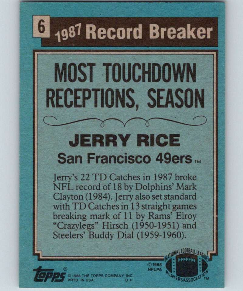 1988 Topps #6 Jerry Rice 49ers RB NFL Football