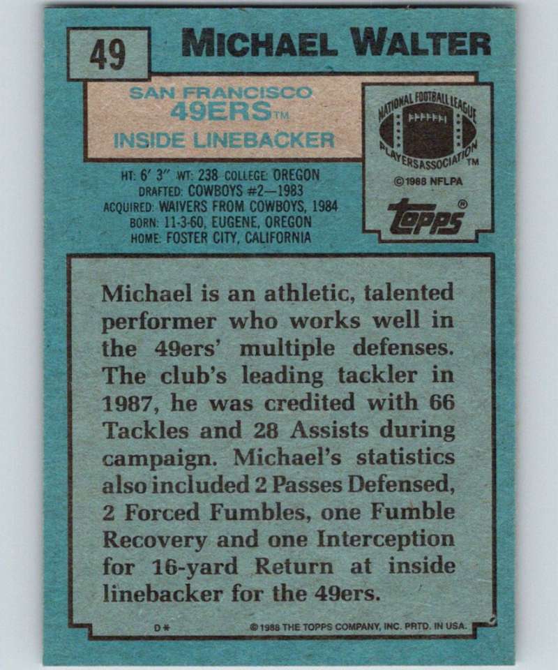1988 Topps #49 Michael Walter 49ers NFL Football