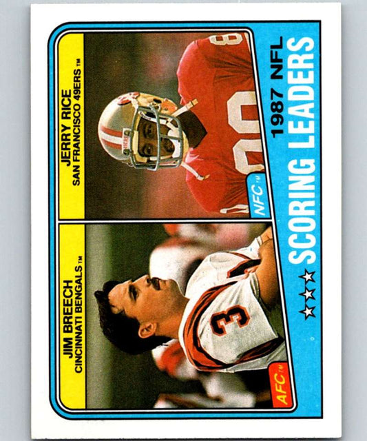 1988 Topps #218 Jim Breech/Jerry Rice Scoring Leaders NFL Football Image 1