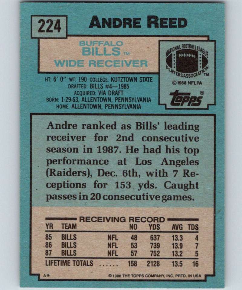 1988 Topps #224 Andre Reed Bills NFL Football