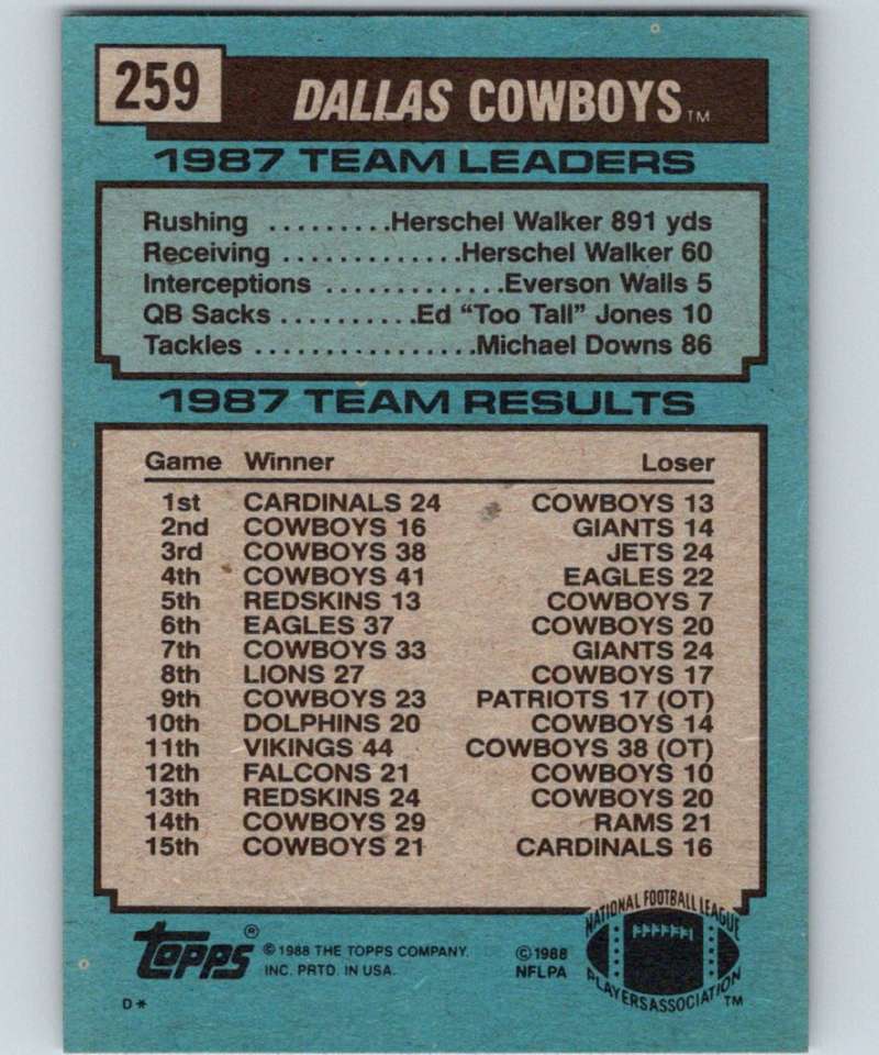 1988 Topps #259 Herschel Walker Cowboys TL NFL Football Image 2