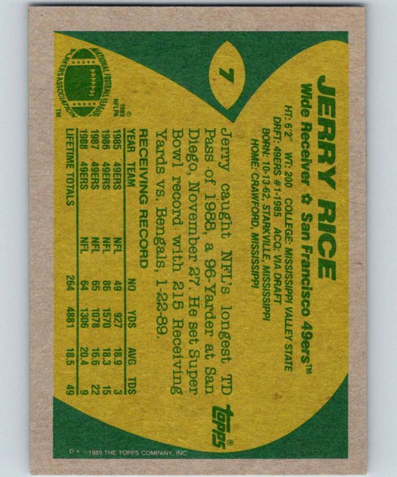 1989 Topps #7 Jerry Rice 49ers NFL Football
