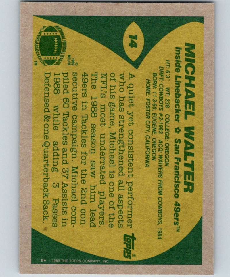 1989 Topps #14 Michael Walter 49ers NFL Football Image 2