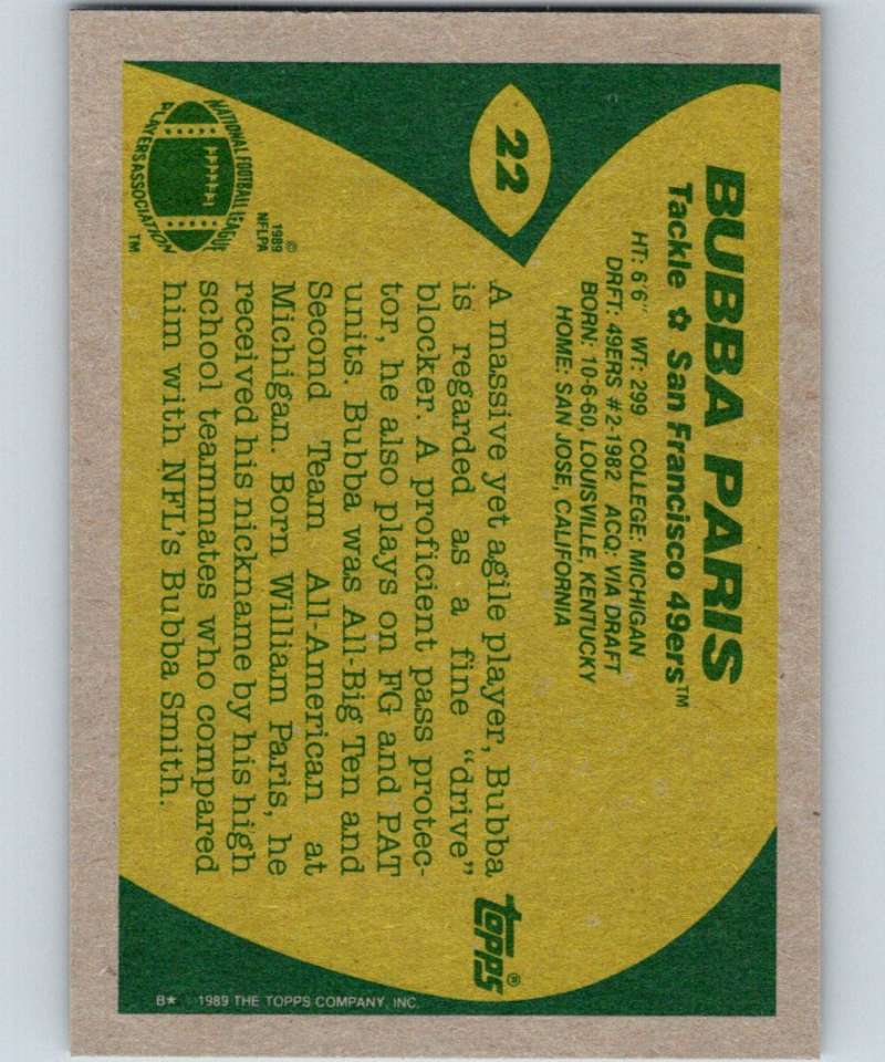 1989 Topps #22 Bubba Paris 49ers NFL Football Image 2