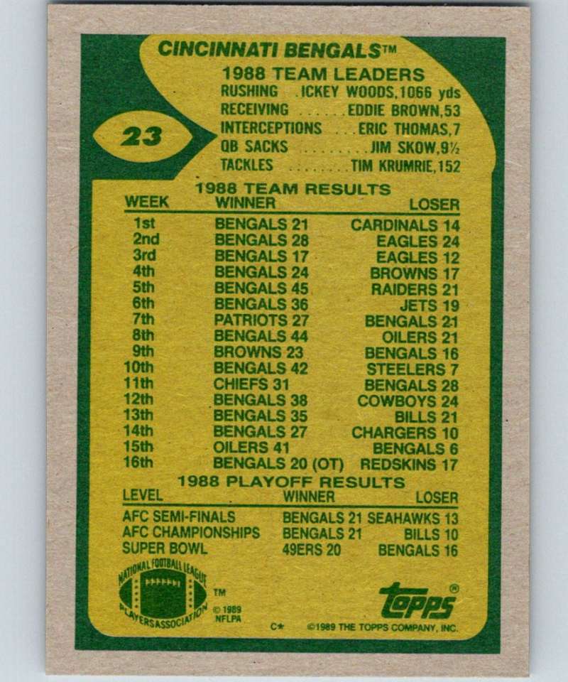 1989 Topps #23 Boomer Esiason Bengals UER NFL Football Image 2