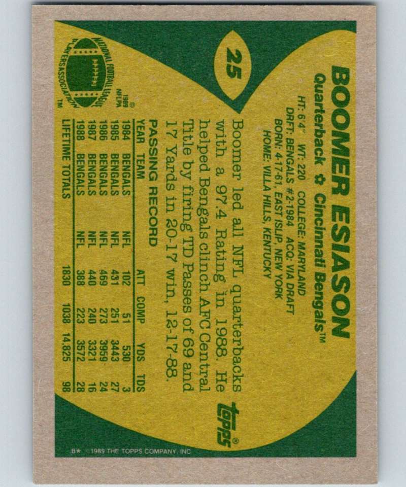1989 Topps #25 Boomer Esiason Bengals NFL Football