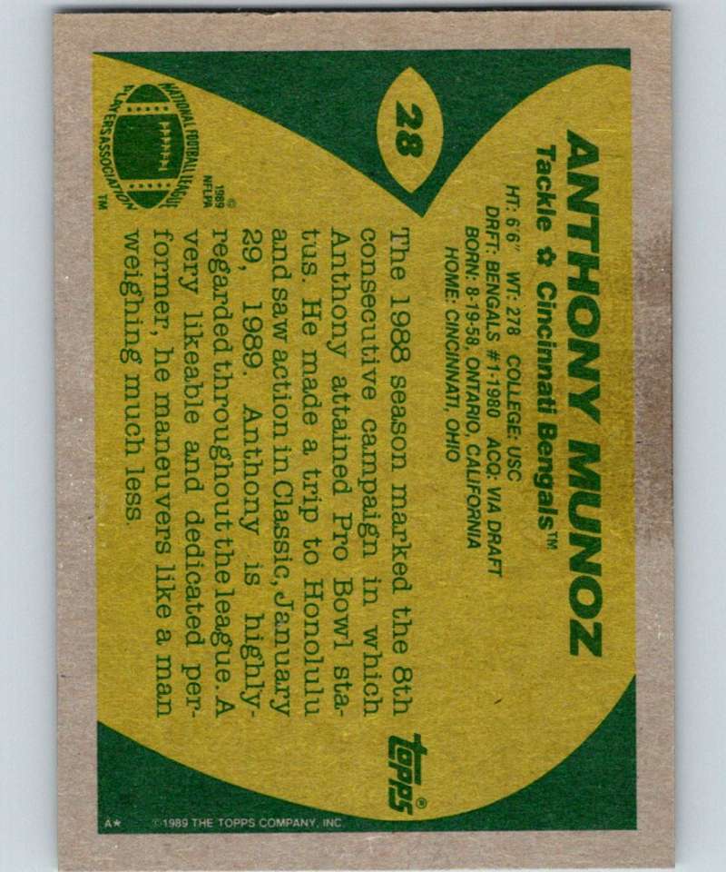 1989 Topps #28 Anthony Munoz Bengals NFL Football Image 2
