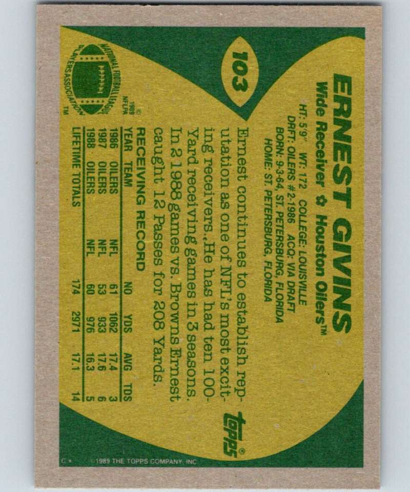 1989 Topps #103 Ernest Givins Oilers NFL Football