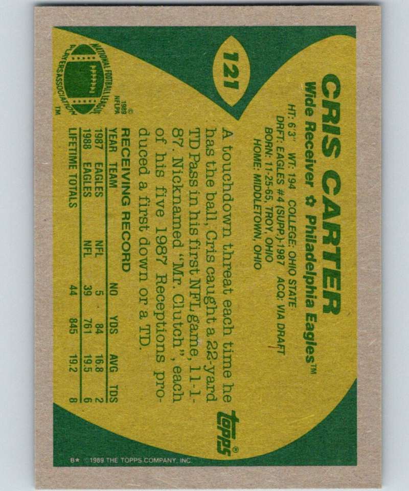 1989 Topps #121 Cris Carter RC Rookie Eagles NFL Football