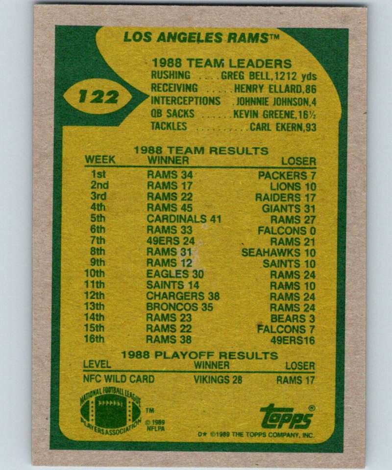 1989 Topps #122 Greg Bell LA Rams TL NFL Football