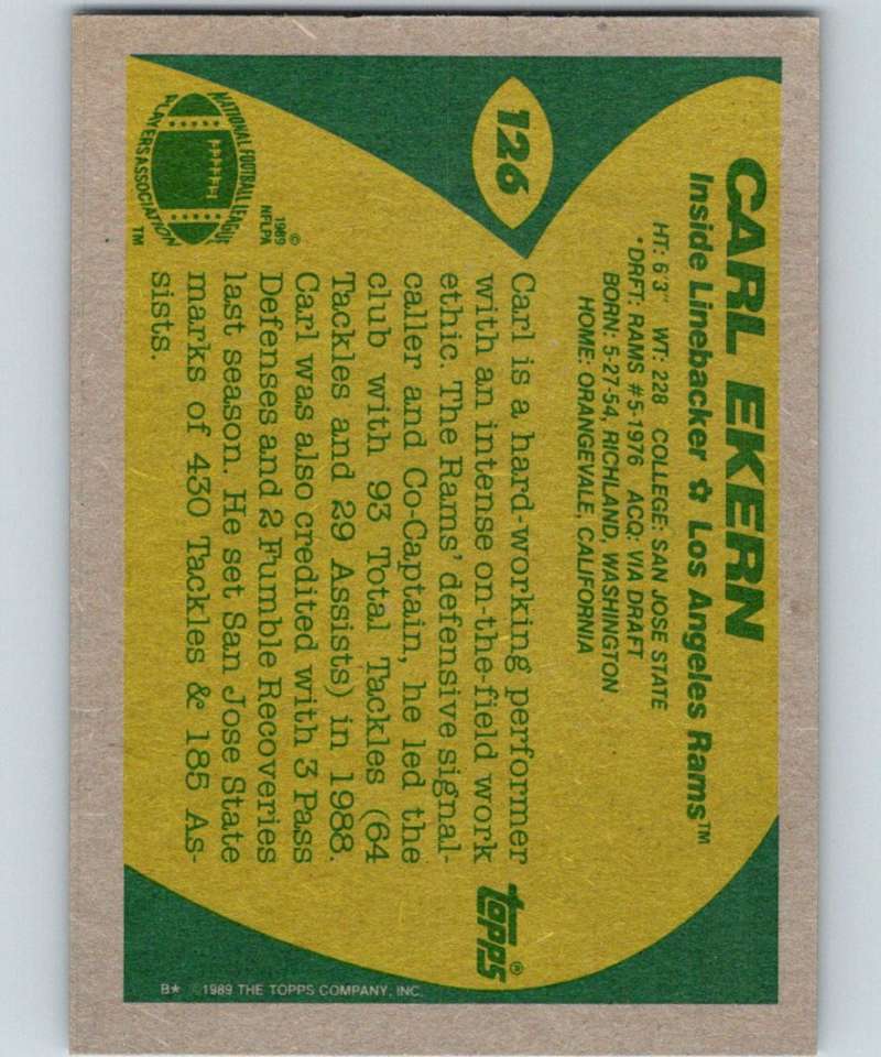 1989 Topps #126 Carl Ekern LA Rams NFL Football