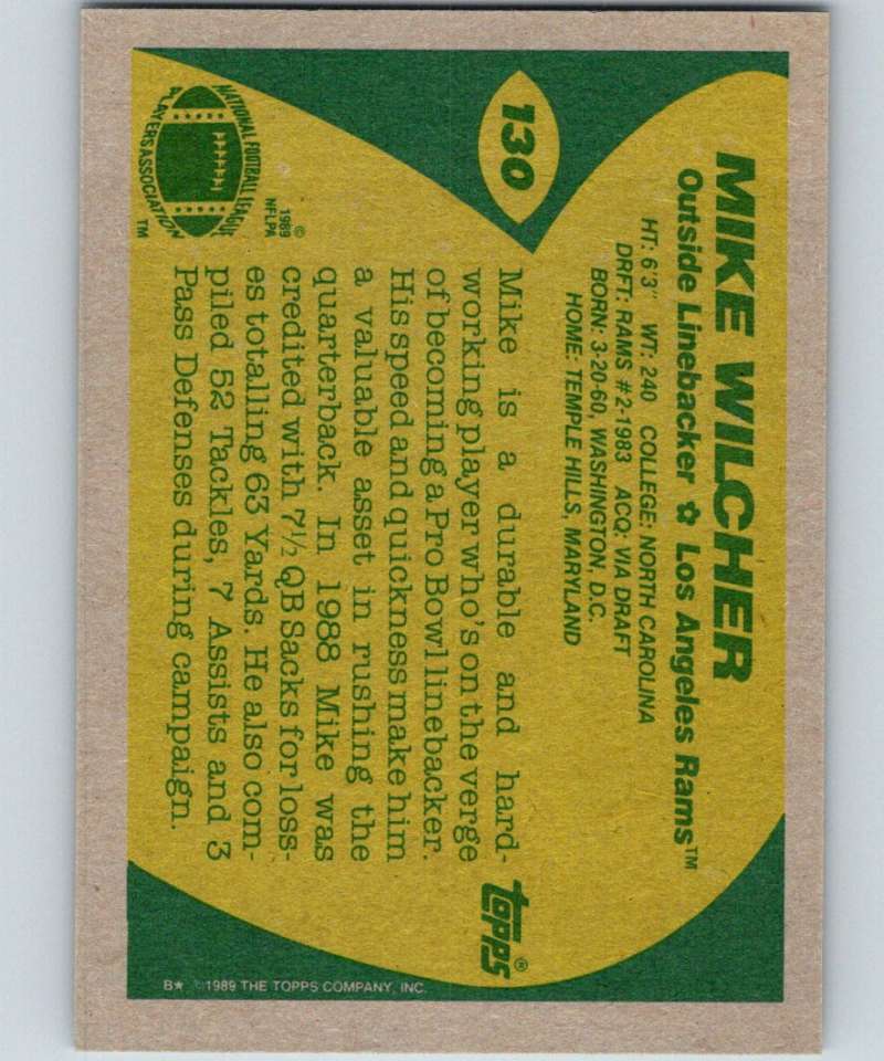 1989 Topps #130 Mike Wilcher LA Rams NFL Football Image 2