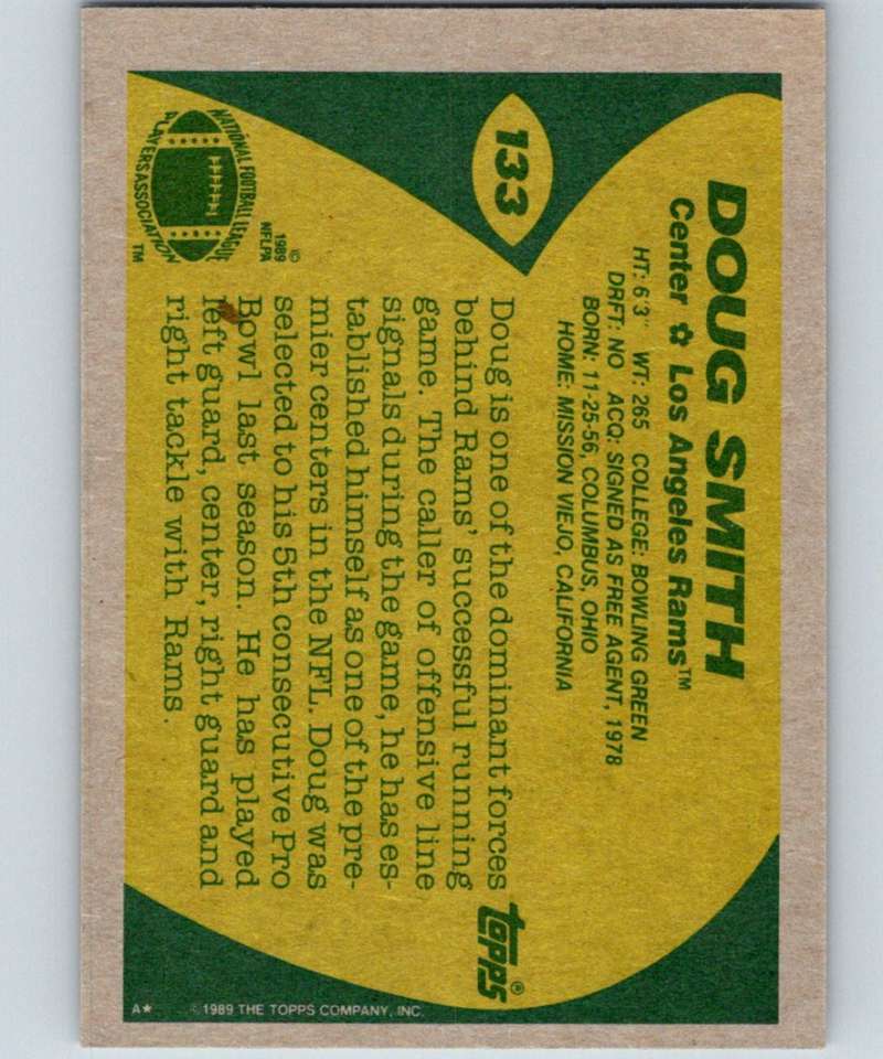 1989 Topps #133 Doug Smith LA Rams NFL Football Image 2