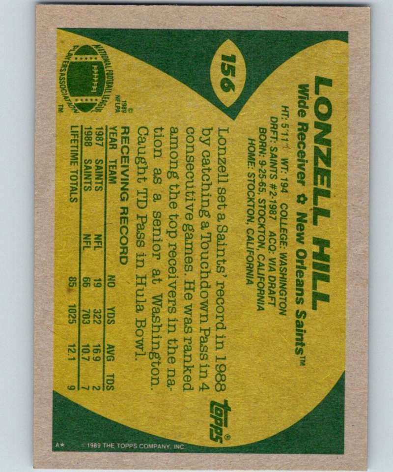 1989 Topps #156 Lonzell Hill Saints NFL Football