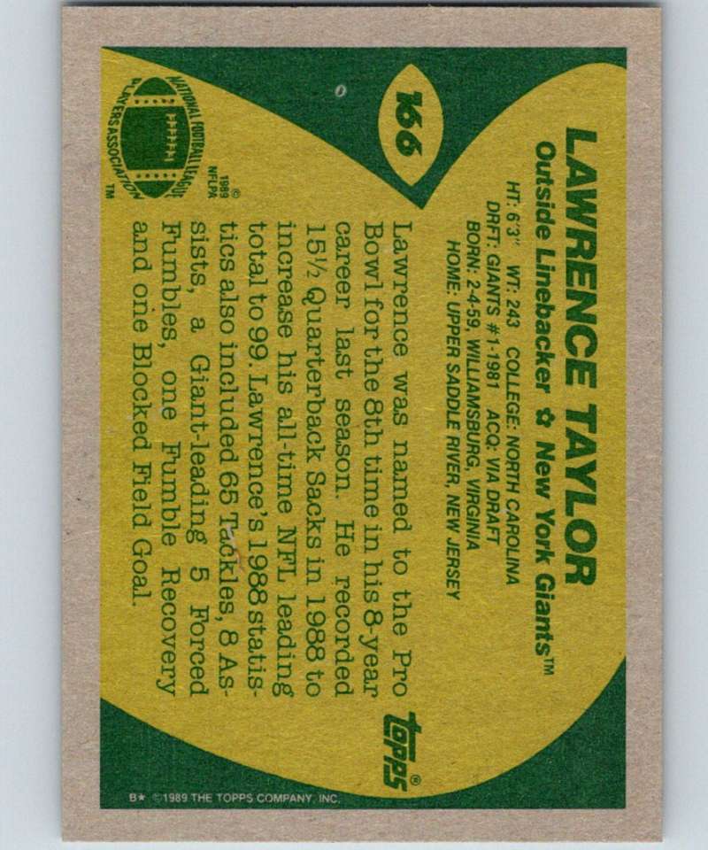 1989 Topps #166 Lawrence Taylor NY Giants NFL Football