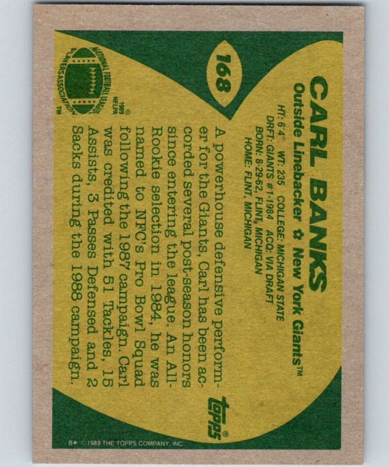 1989 Topps #168 Carl Banks NY Giants NFL Football