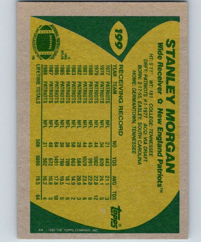 1989 Topps #199 Stanley Morgan Patriots NFL Football Image 2