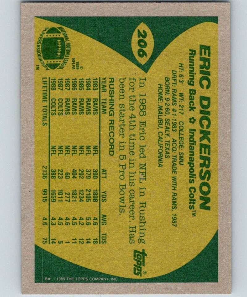 1989 Topps #206 Eric Dickerson Colts NFL Football