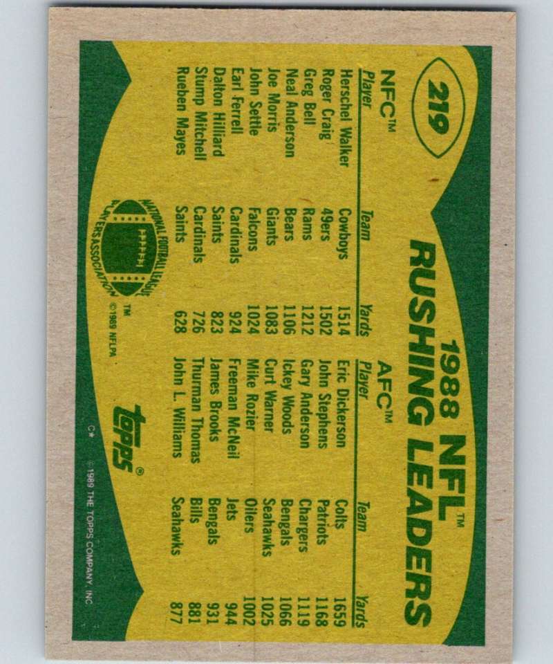1989 Topps #219 Herschel Walker/Eric Dickerson Rushing Leaders NFL Football Image 2