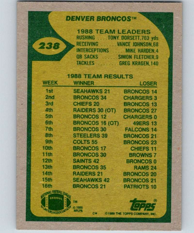 1989 Topps #238 John Elway Broncos TL NFL Football