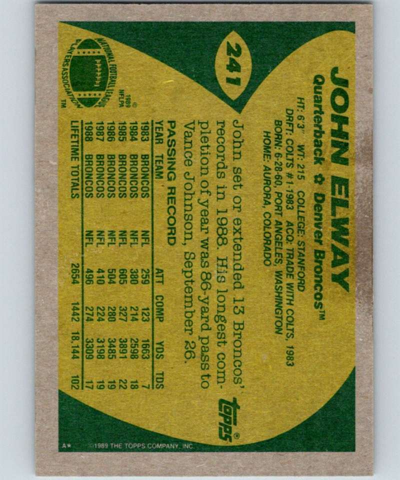 1989 Topps #241 John Elway Broncos NFL Football