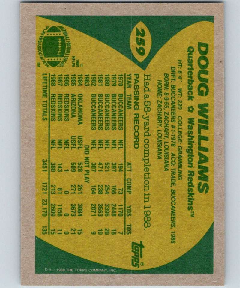 1989 Topps #259 Doug Williams Redskins NFL Football