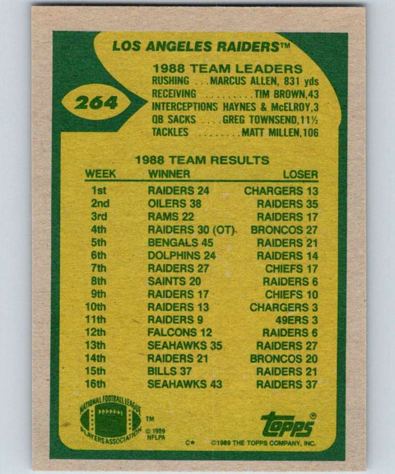 1989 Topps #264 Marcus Allen LA Raiders TL NFL Football