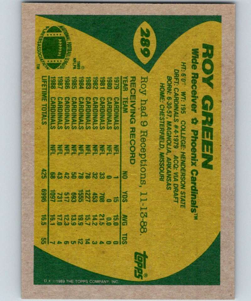 1989 Topps #289 Roy Green Cardinals NFL Football Image 2