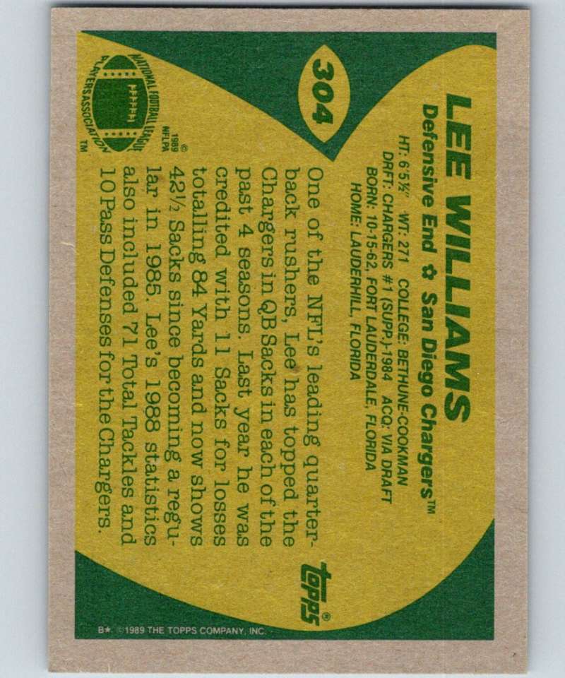 1989 Topps #304 Lee Williams Chargers NFL Football