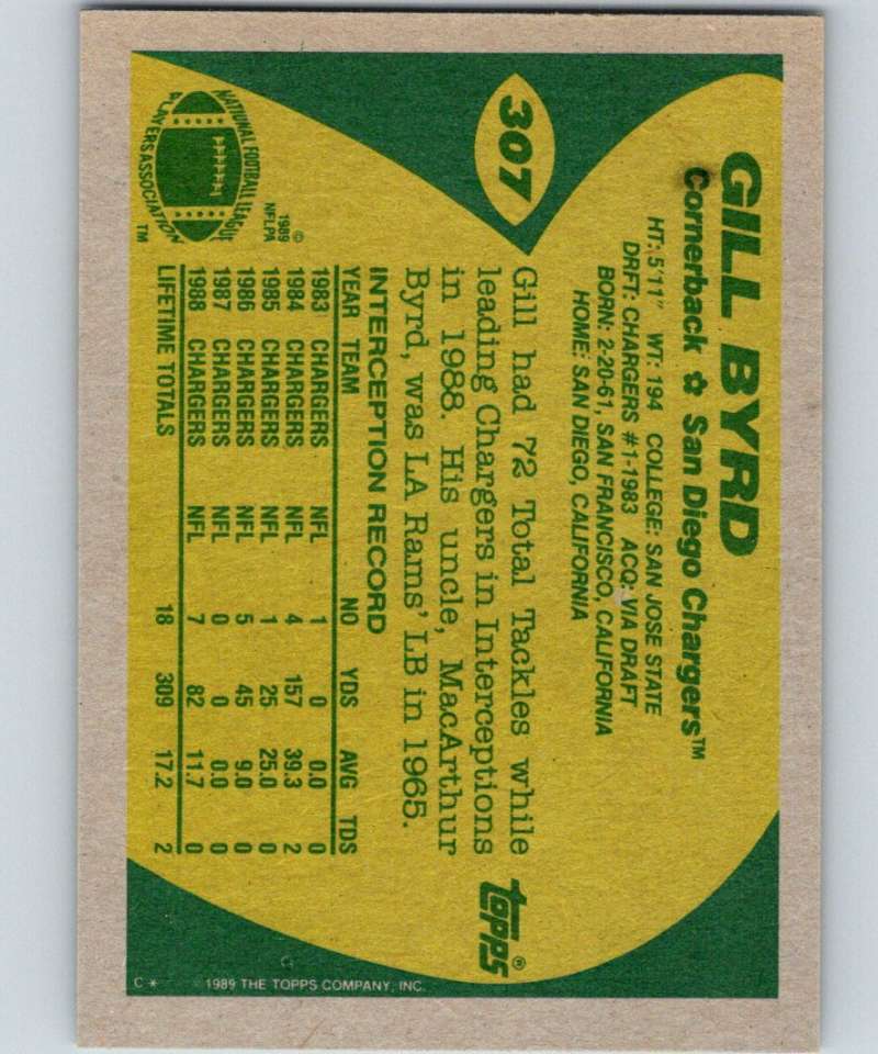 1989 Topps #307 Gill Byrd Chargers NFL Football