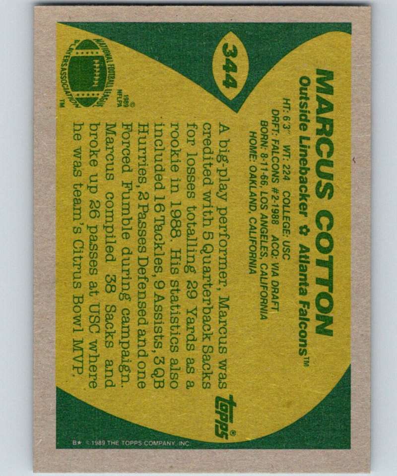 1989 Topps #344 Marcus Cotton Falcons NFL Football