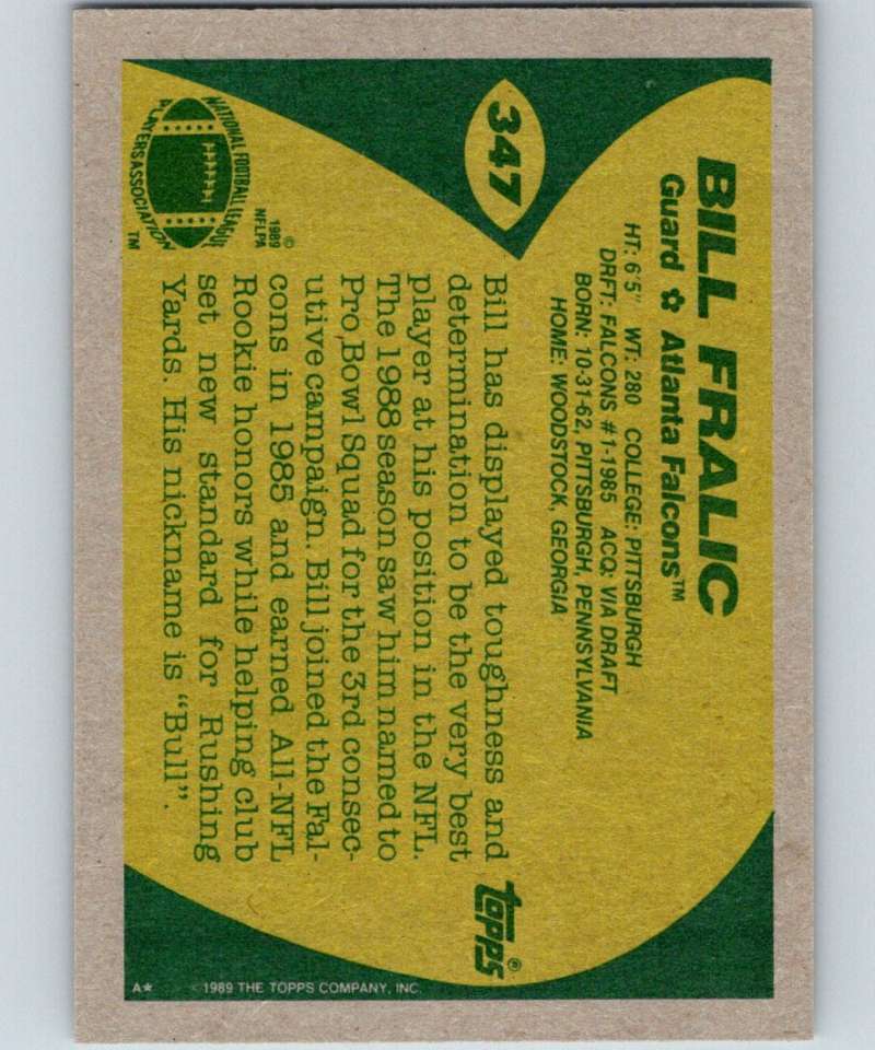 1989 Topps #347 Bill Fralic Falcons NFL Football Image 2