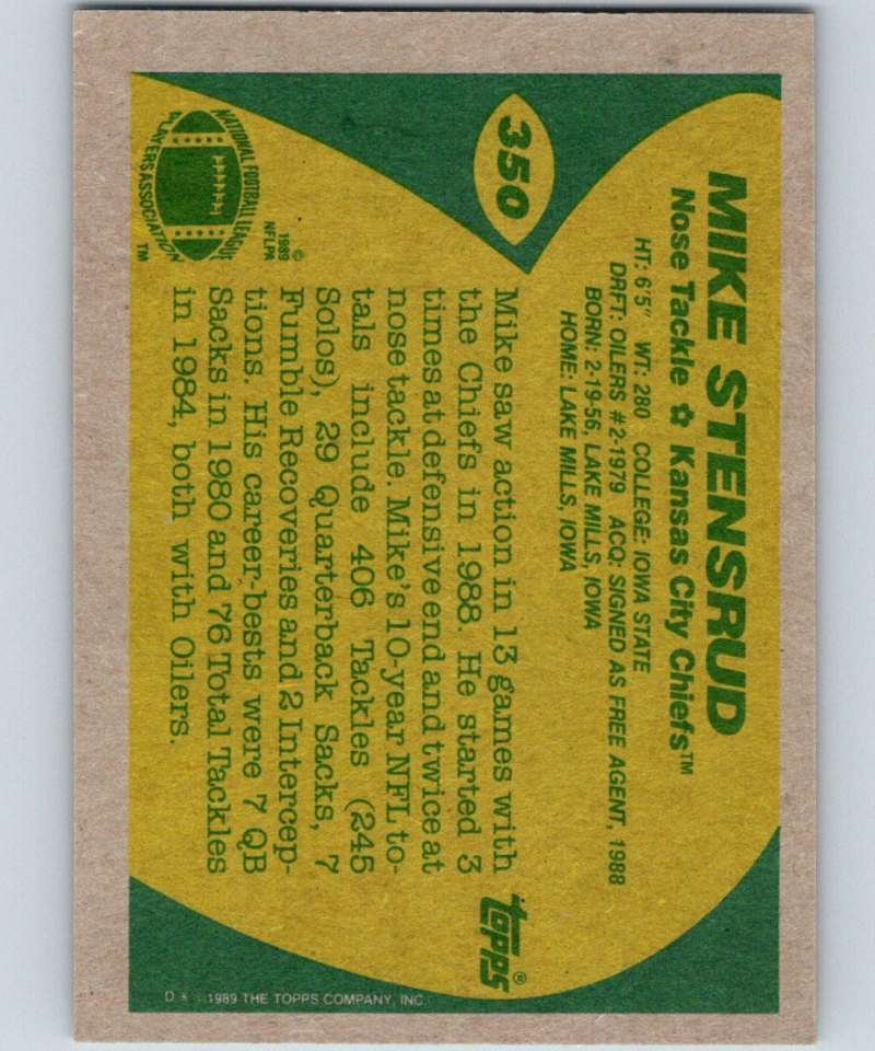 1989 Topps #350 Mike Stensrud Chiefs NFL Football