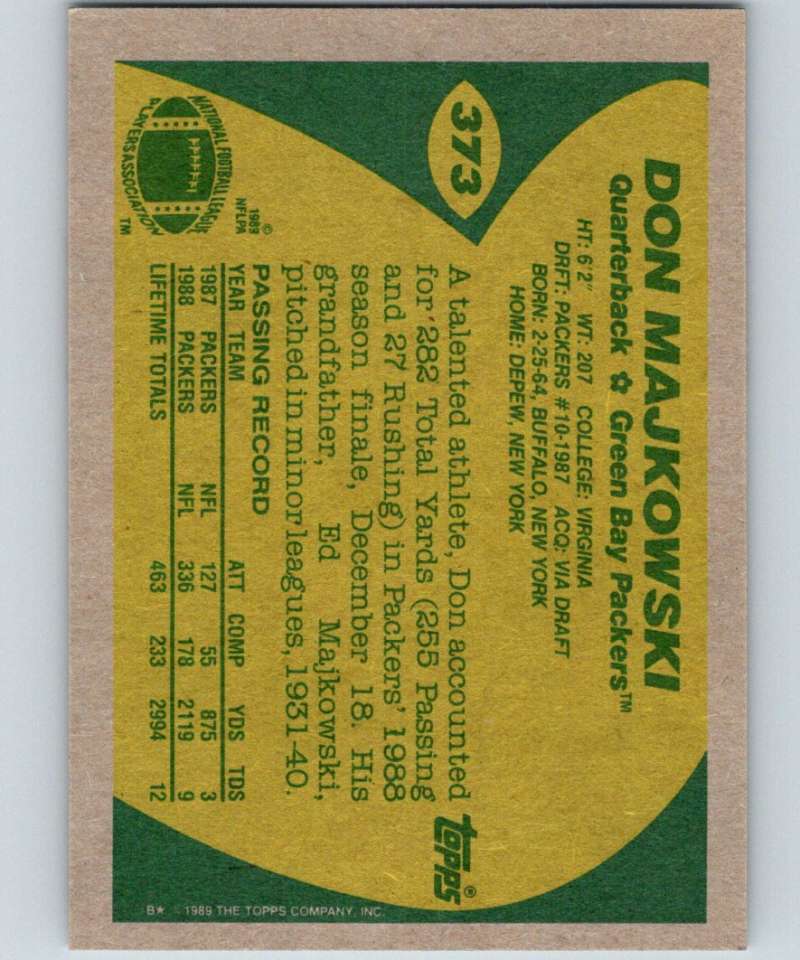 1989 Topps #373 Don Majkowski RC Rookie Packers NFL Football