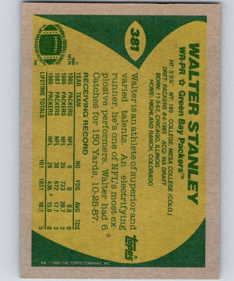 1989 Topps #381 Walter Stanley Packers NFL Football