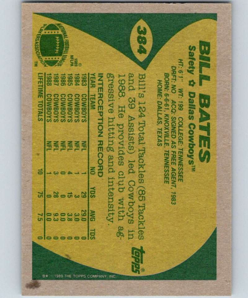1989 Topps #384 Bill Bates Cowboys NFL Football