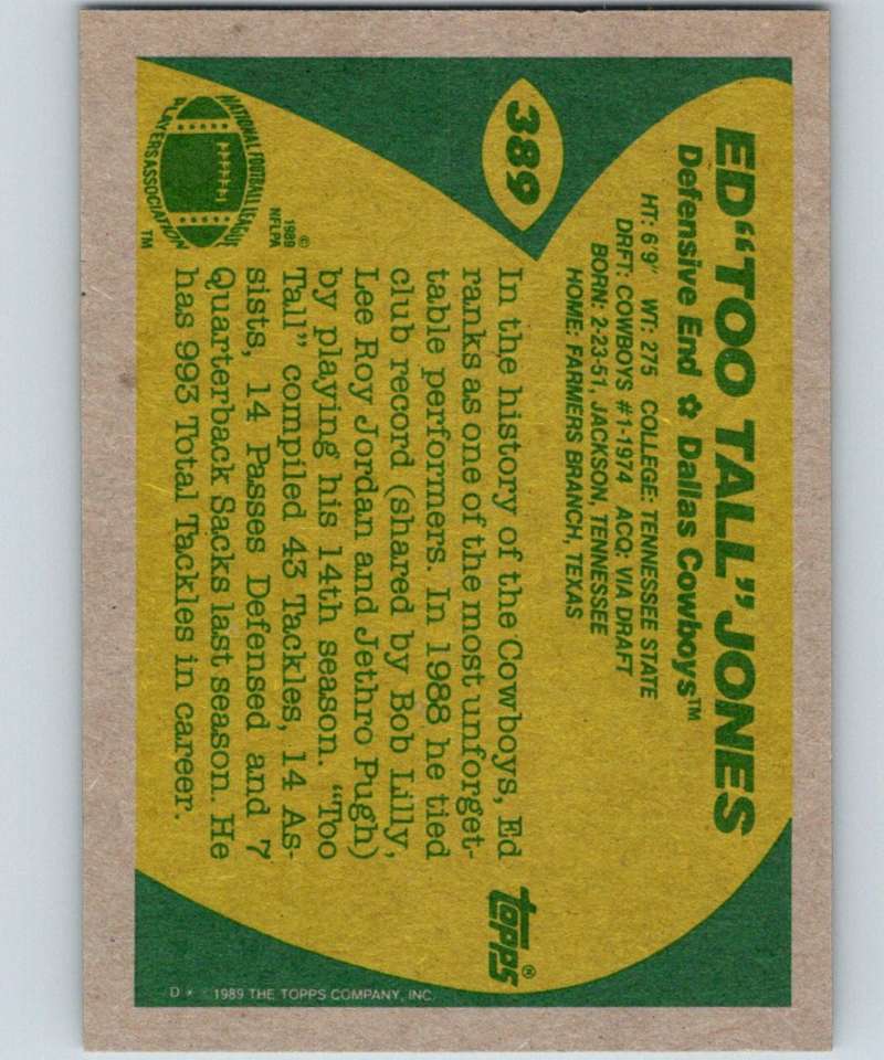 1989 Topps #389 Ed Too Tall Jones Cowboys NFL Football