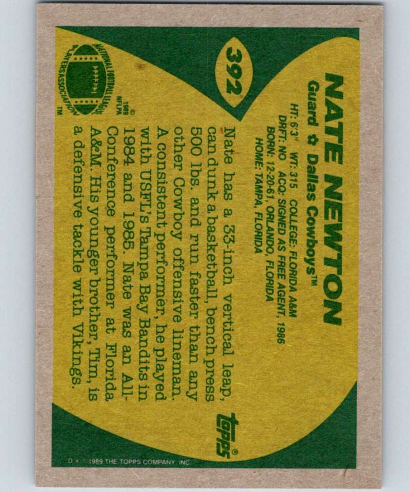 1989 Topps #392 Nate Newton RC Rookie Cowboys NFL Football