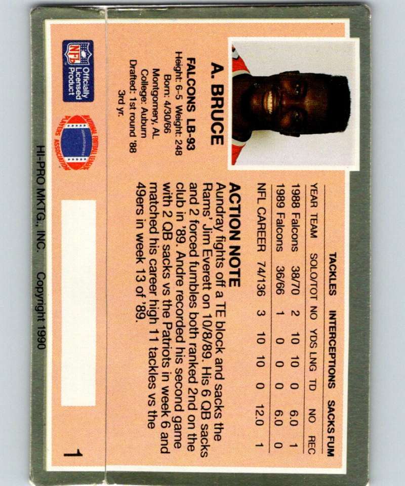1990 Action Packed #1 Aundray Bruce Falcons NFL Football Image 2