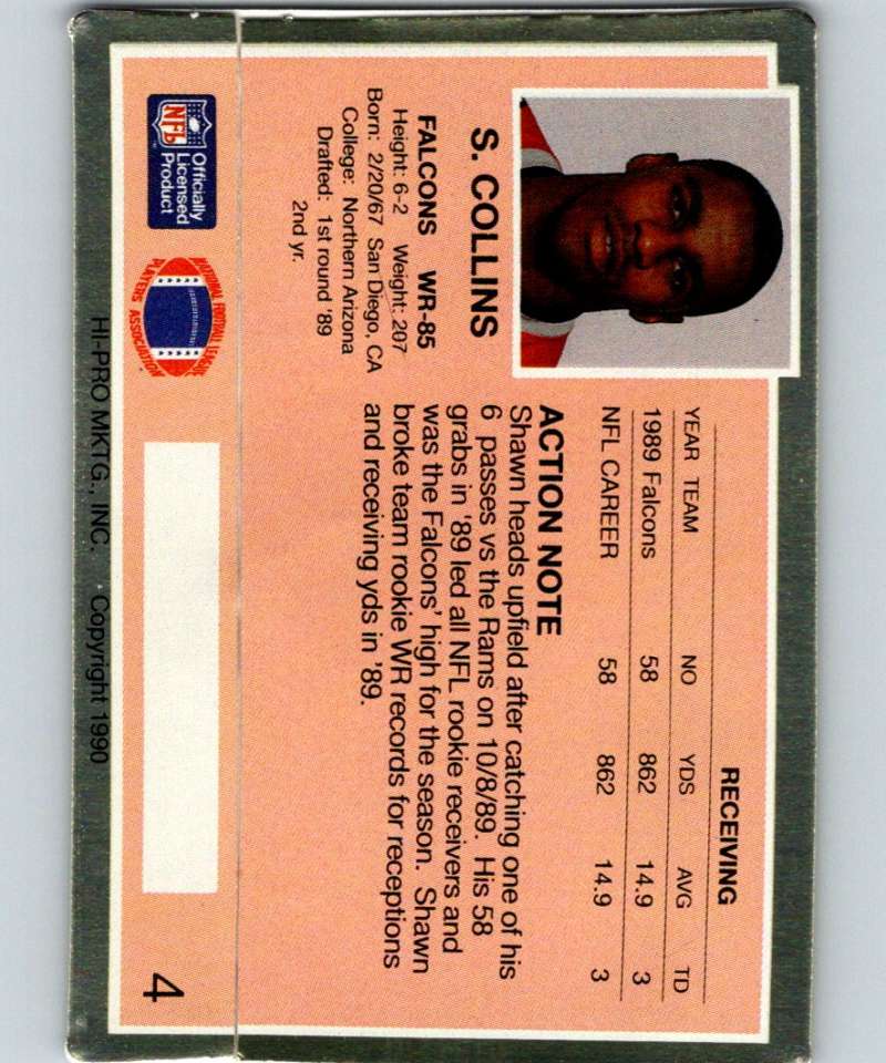 1990 Action Packed #4 Shawn Collins Falcons NFL Football Image 2