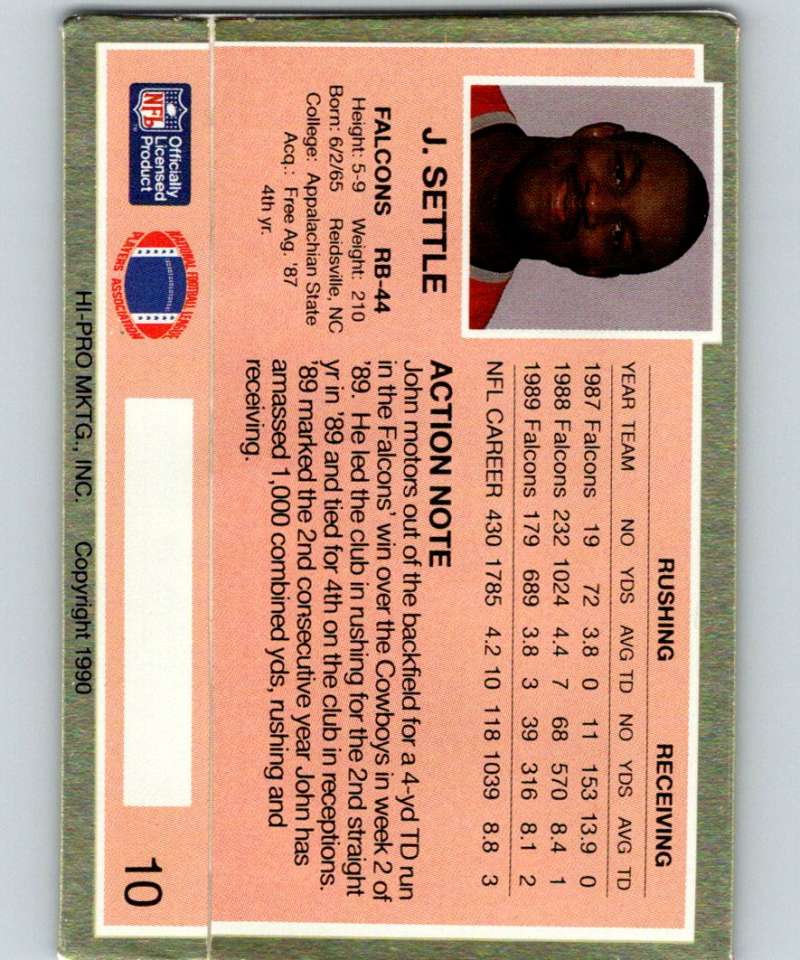 1990 Action Packed #10 John Settle Falcons NFL Football Image 2