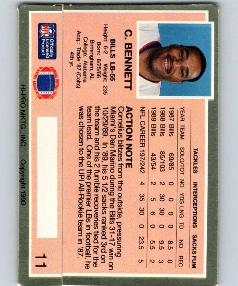 1990 Action Packed #11 Cornelius Bennett Bills NFL Football Image 2