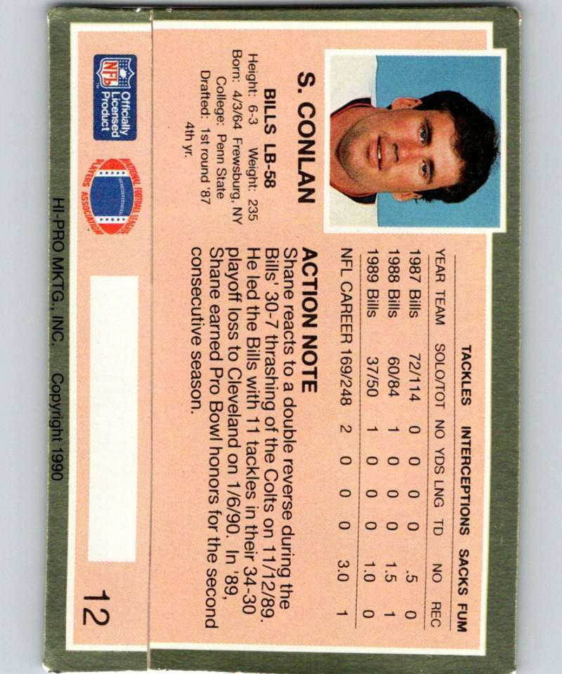1990 Action Packed #12 Shane Conlan Bills NFL Football Image 2
