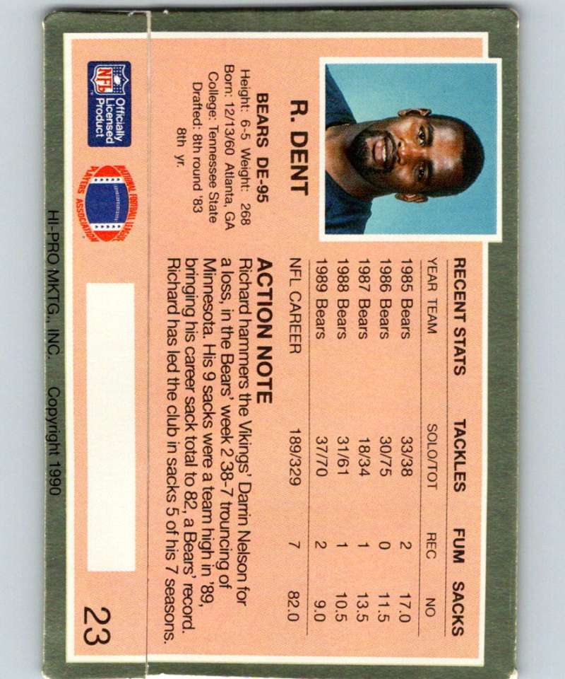 1990 Action Packed #23 Richard Dent Bears NFL Football Image 2