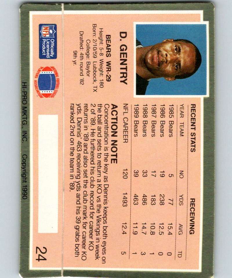 1990 Action Packed #24 Dennis Gentry Bears NFL Football Image 2