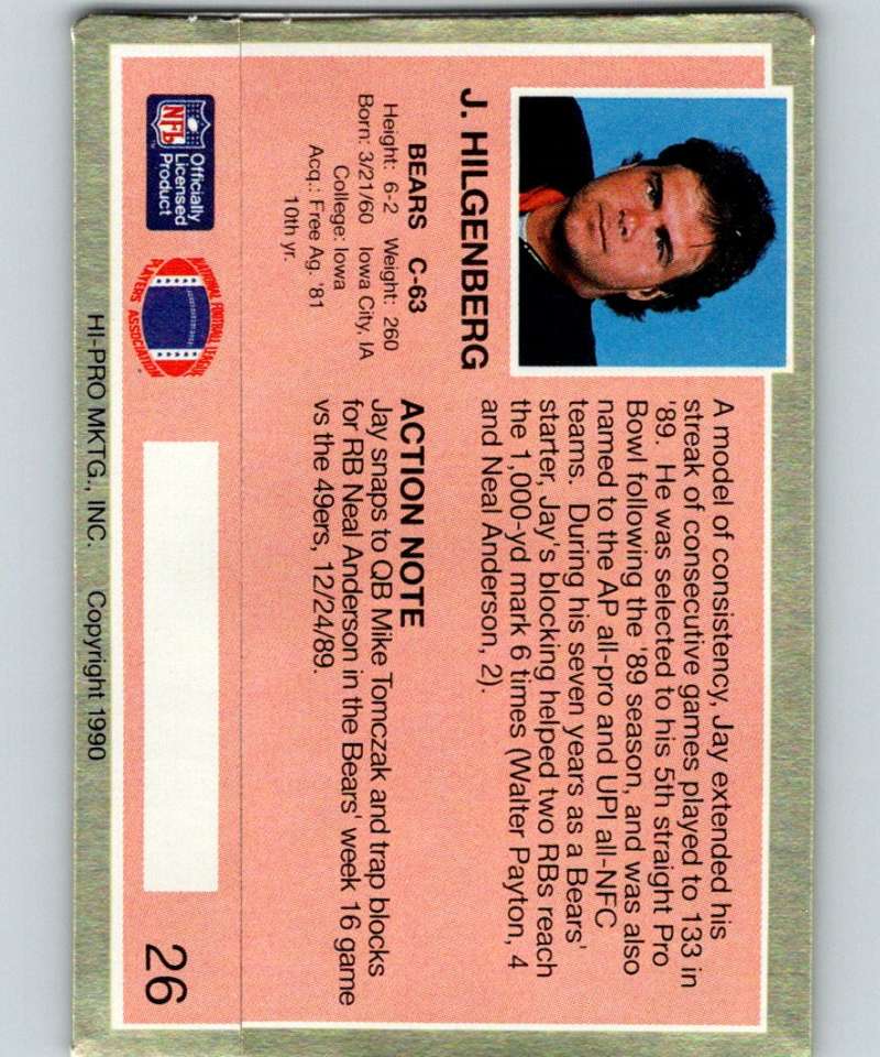 1990 Action Packed #26 Jay Hilgenberg Bears NFL Football Image 2